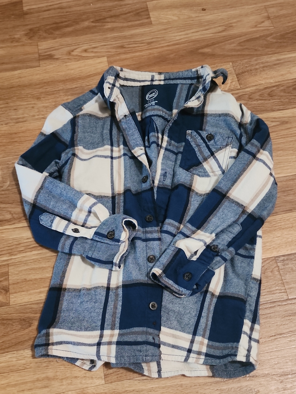 wonder nation Blue & Cream Plaid Button-Down Shirt